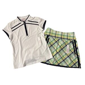 NWT Kinona Gimme Putt White Golf Top My Go To Skort Picnic Plaid 2pc Set S